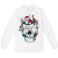 White halloween skull collector mushrooms flowers and butterflies sweatshirt Long Sleeve Tee - trangStudio