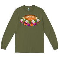 Army Green American Football Floral Long Sleeve Tee - CowCowDesign