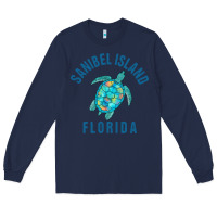 Navy sanibel island beach design  sea turtle illustration gift pullover hoo Long Sleeve Tee - trangStudio