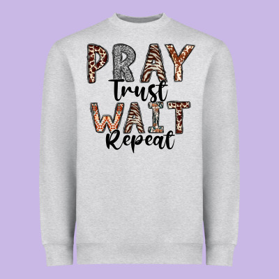 Pray Trust Wait Repeat Heavyweight Sweatshirt Designed By Cowhidedigitalart