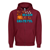 Burgundy Tis' the Season To Be Grateful Zipper Hoodie - Artiststas