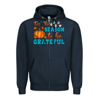Navy Tis' the Season To Be Grateful Zipper Hoodie - Artiststas