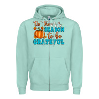 Seafoam Tis' the Season To Be Grateful Zipper Hoodie - Artiststas