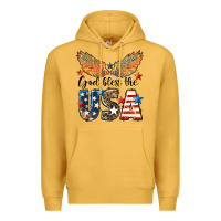 Mustard Western God Bless The USA 4th of July Premium Hoodie - LillyAllenDesigns