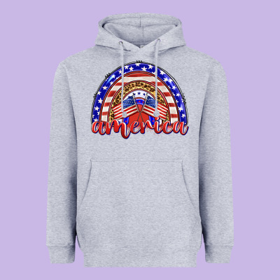 America Rainbow Heavyweight Hoodie Designed By Barkaloodesign