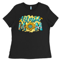 Black Blessed Mom with Sunflowers Ladies Tee - texasbilliewilder