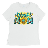 White Blessed Mom with Sunflowers Ladies Tee - texasbilliewilder