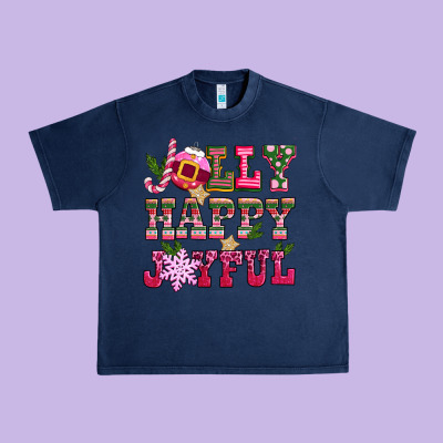 Jolly Happy Joyful Pink Christmas Urban Heavy Tee Designed By Cowgirlartshop
