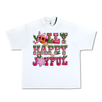 White jolly happy joyful pink christmas Urban Heavy Tee - CowGirlArtShop