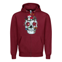 Burgundy halloween skull collector mushrooms flowers and butterflies sweatshirt Zipper Hoodie - trangStudio