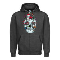 Charcoal Heather halloween skull collector mushrooms flowers and butterflies sweatshirt Zipper Hoodie - trangStudio