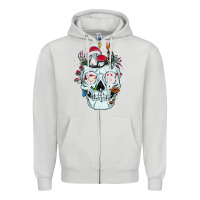 Dove Grey halloween skull collector mushrooms flowers and butterflies sweatshirt Zipper Hoodie - trangStudio