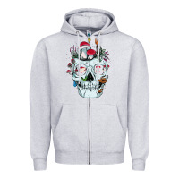 Heather Grey halloween skull collector mushrooms flowers and butterflies sweatshirt Zipper Hoodie - trangStudio