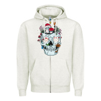 Oatmeal Heather halloween skull collector mushrooms flowers and butterflies sweatshirt Zipper Hoodie - trangStudio