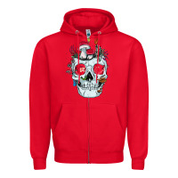 Red halloween skull collector mushrooms flowers and butterflies sweatshirt Zipper Hoodie - trangStudio