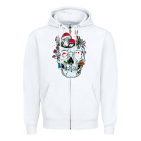 White halloween skull collector mushrooms flowers and butterflies sweatshirt Zipper Hoodie - trangStudio