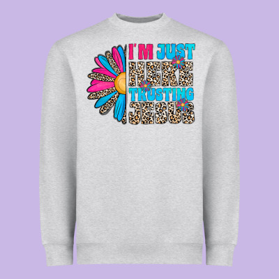 Im Just Here Trusting Jesus Heavyweight Sweatshirt Designed By Cowhidedigitalart