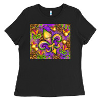 Black Mardi Gras fleur de lis Ladies Tee - NancyCooperArtShop