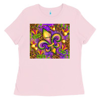 Bubblegum Pink Mardi Gras fleur de lis Ladies Tee - NancyCooperArtShop