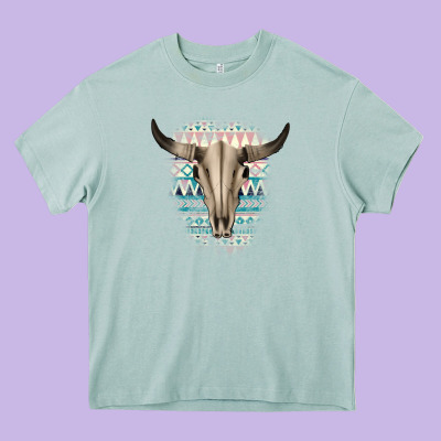 Western Aztec Bull Skull Heavy Core Tee Designed By Bettercallsaul