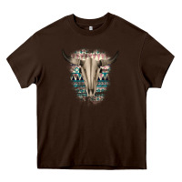 Chocolate Brown Western Aztec Bull Skull Heavy Core Tee - Bettercallsaul
