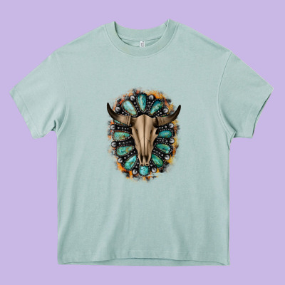Western Gemstone Bull Skull Heavy Core Tee Designed By Bettercallsaul