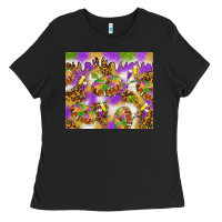 Black Mardi Gras with king cake Ladies Tee - NancyCooperArtShop