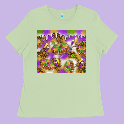 Mardi Gras With King Cake Ladies Tee Designed By Nancycooperartshop