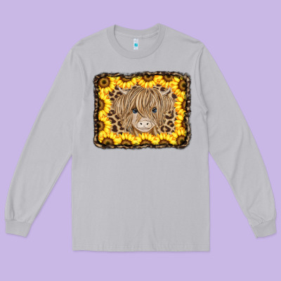 Baby Cow Leopard Sunflowers Long Sleeve Tee Designed By Cowcowdesign