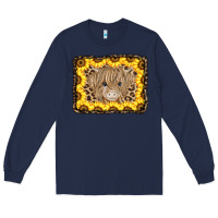 Navy Baby Cow Leopard Sunflowers Long Sleeve Tee - CowCowDesign