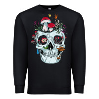 Black halloween skull collector mushrooms flowers and butterflies sweatshirt Premium Sweatshirt - trangStudio