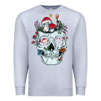 Heather Grey halloween skull collector mushrooms flowers and butterflies sweatshirt Premium Sweatshirt - trangStudio
