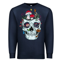 Navy halloween skull collector mushrooms flowers and butterflies sweatshirt Premium Sweatshirt - trangStudio