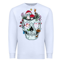 White halloween skull collector mushrooms flowers and butterflies sweatshirt Premium Sweatshirt - trangStudio