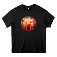 Black Western Cowboy Sunset Bull Skull Heavy Core Tee - Bettercallsaul