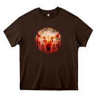 Chocolate Brown Western Cowboy Sunset Bull Skull Heavy Core Tee - Bettercallsaul