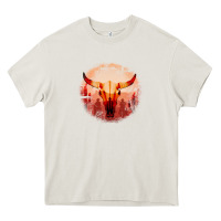 Western Cowboy Sunset Bull Skull Heavy Core Tee | Teevron