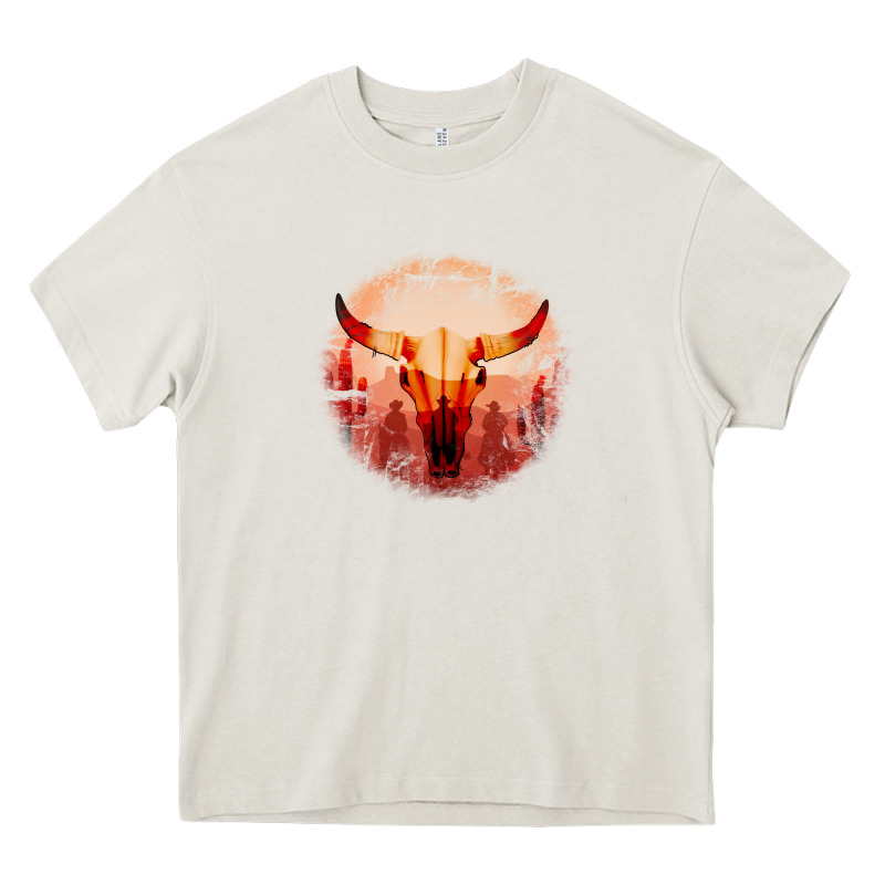 Western Cowboy Sunset Bull Skull Heavy Core Tee by Bettercallsaul | Teevron