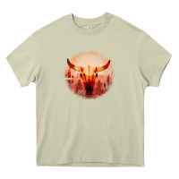 Mossy Western Cowboy Sunset Bull Skull Heavy Core Tee - Bettercallsaul
