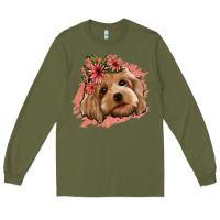 Army Green cockapoo floral pink glitter Long Sleeve Tee - Jasminsmagicworld