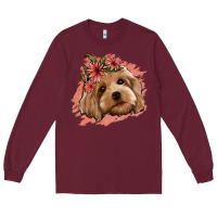 Burgundy cockapoo floral pink glitter Long Sleeve Tee - Jasminsmagicworld