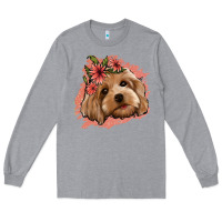 Heather Grey cockapoo floral pink glitter Long Sleeve Tee - Jasminsmagicworld