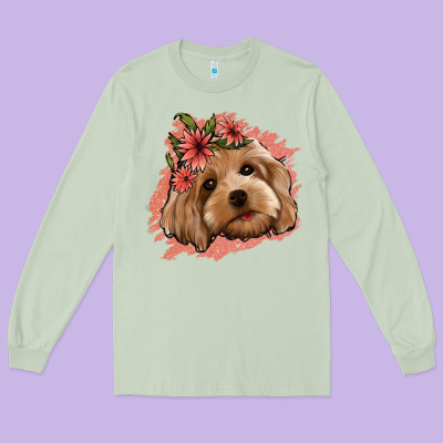 Cockapoo Floral Pink Glitter Long Sleeve Tee Designed By Jasminsmagicworld