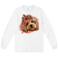 White cockapoo floral pink glitter Long Sleeve Tee - Jasminsmagicworld