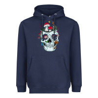 Navy halloween skull collector mushrooms flowers and butterflies sweatshirt Heavyweight Hoodie - trangStudio