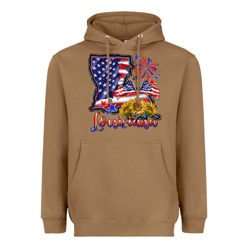 4th Of July  Louisiana Map Heavyweight Hoodie by BarkalooDesign | Teevron