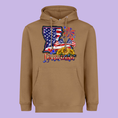 4th Of July  Louisiana Map Heavyweight Hoodie Designed By Barkaloodesign