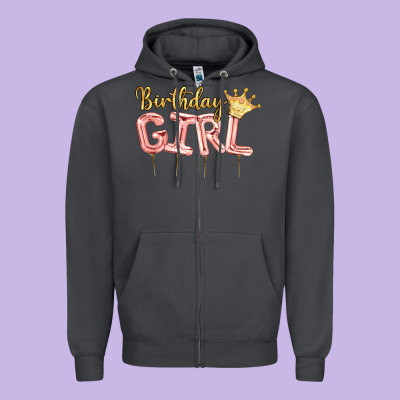 Birthday Girl Balloon Zipper Hoodie Designed By Artiststas