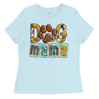 Baby Blue Dog Mama with Paw Ladies Tee - texasbilliewilder