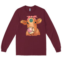 Burgundy Cow  Turquoise Long Sleeve Tee - CowCowDesign